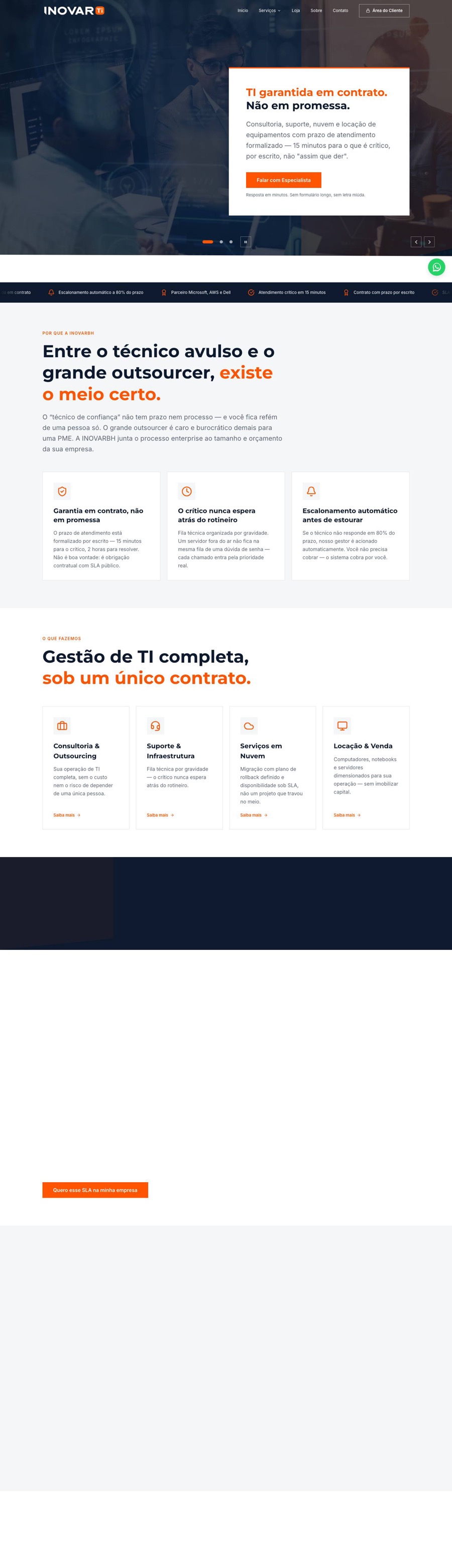 Site Inovar TI, página inicial